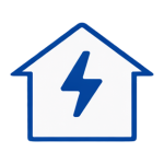 Electrician icon featuring a house with a lightning bolt, representing electrical services for homes and businesses in Marlow.